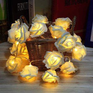 String lights batteries operated Rose Flower -blue